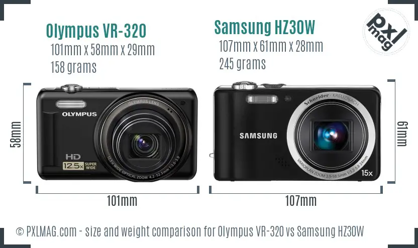 Olympus VR-320 vs Samsung HZ30W size comparison