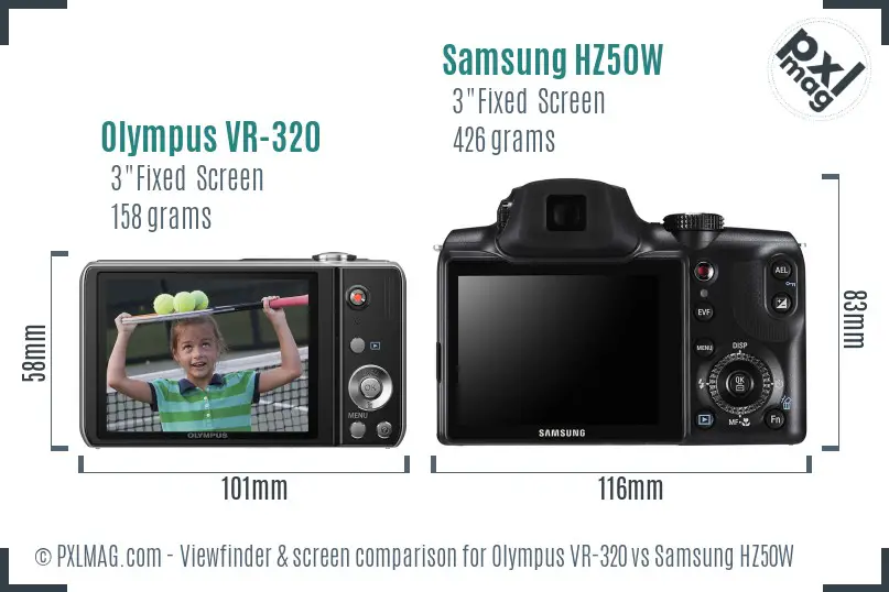 Olympus VR-320 vs Samsung HZ50W Screen and Viewfinder comparison