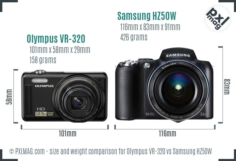 Olympus VR-320 vs Samsung HZ50W size comparison
