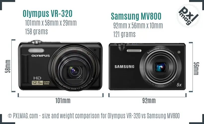 Olympus VR-320 vs Samsung MV800 size comparison