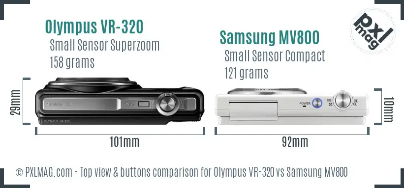 Olympus VR-320 vs Samsung MV800 top view buttons comparison