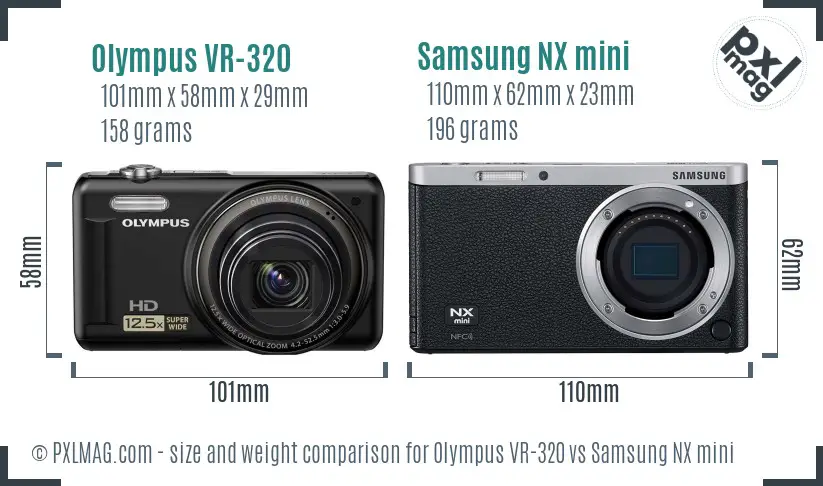 Olympus VR-320 vs Samsung NX mini size comparison