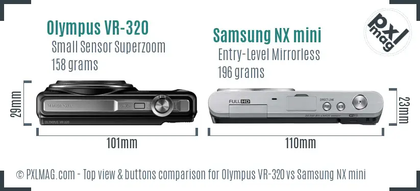 Olympus VR-320 vs Samsung NX mini top view buttons comparison