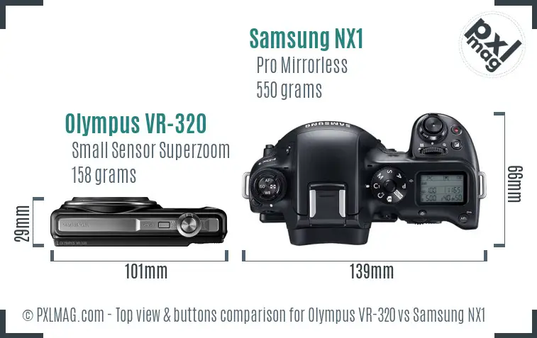 Olympus VR-320 vs Samsung NX1 top view buttons comparison Olympus VR-320 vs Samsung NX1 top view buttons comparison