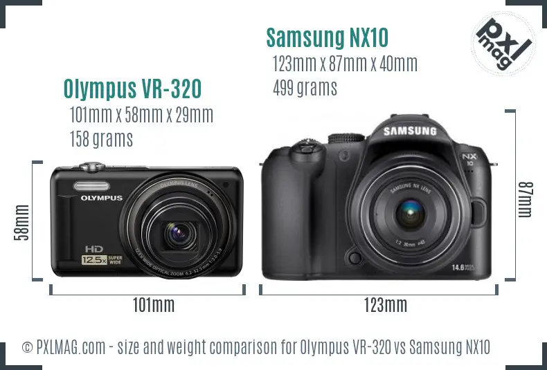 Olympus VR-320 vs Samsung NX10 size comparison