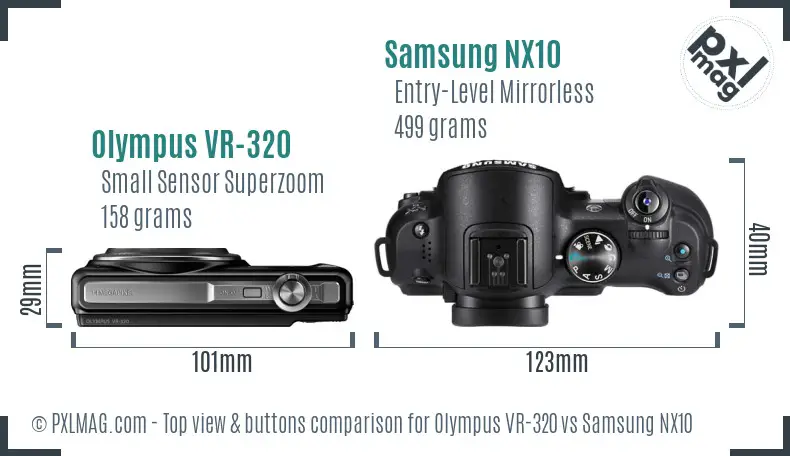 Olympus VR-320 vs Samsung NX10 top view buttons comparison