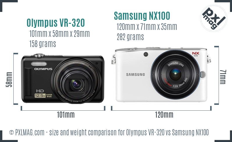 Olympus VR-320 vs Samsung NX100 size comparison