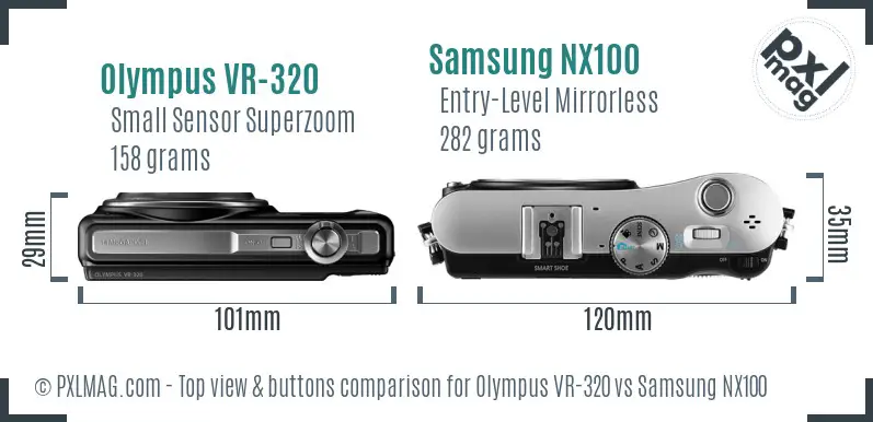 Olympus VR-320 vs Samsung NX100 top view buttons comparison