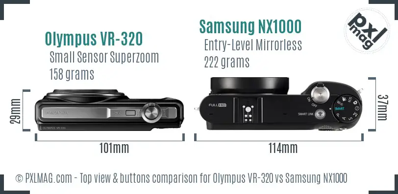 Olympus VR-320 vs Samsung NX1000 top view buttons comparison