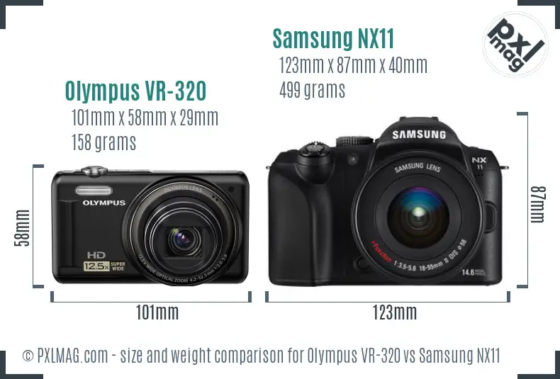 Olympus VR-320 vs Samsung NX11 size comparison