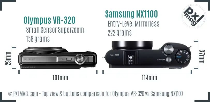Olympus VR-320 vs Samsung NX1100 top view buttons comparison Olympus VR-320 vs Samsung NX1100 top view buttons comparison