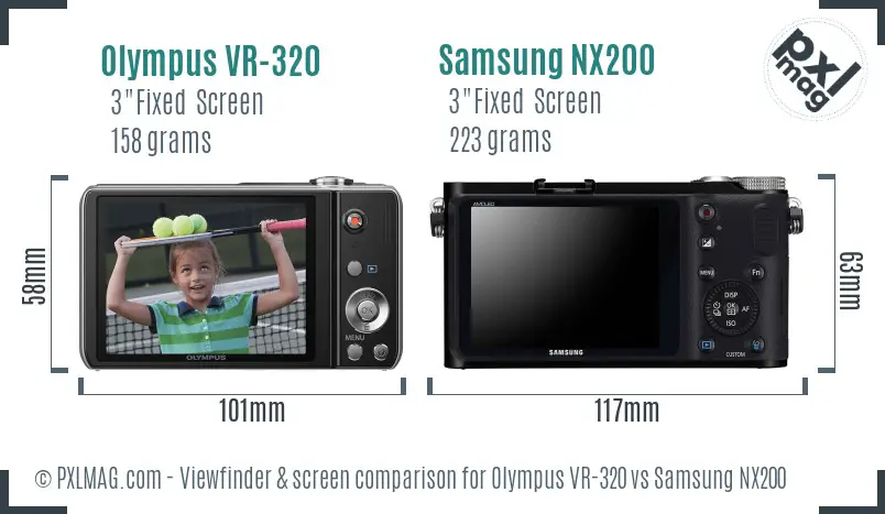 Olympus VR-320 vs Samsung NX200 Screen and Viewfinder comparison