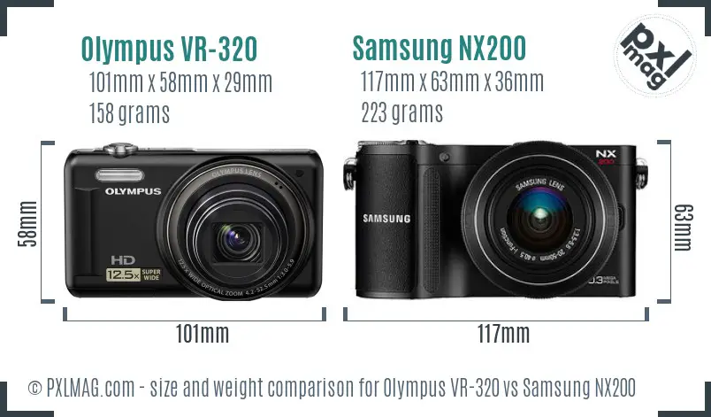 Olympus VR-320 vs Samsung NX200 size comparison