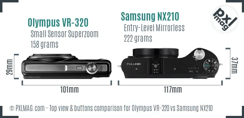 Olympus VR-320 vs Samsung NX210 top view buttons comparison