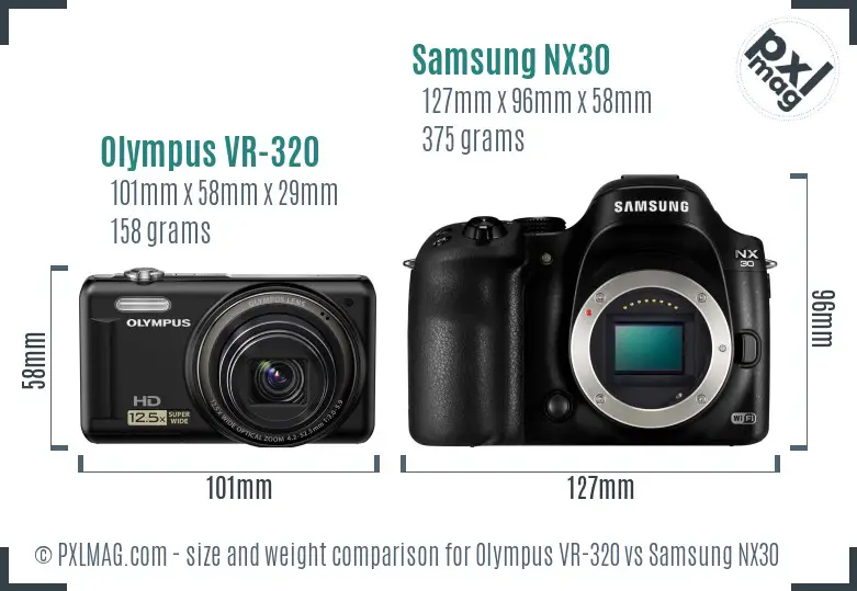 Olympus VR-320 vs Samsung NX30 size comparison