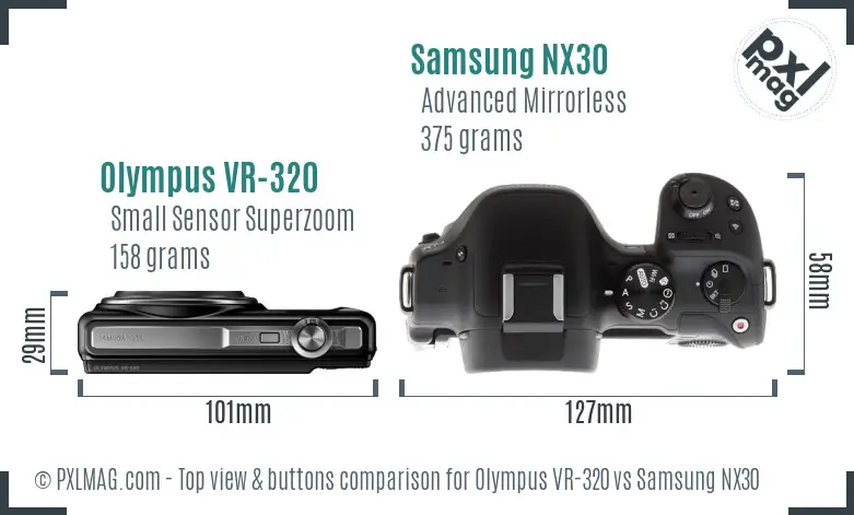 Olympus VR-320 vs Samsung NX30 top view buttons comparison