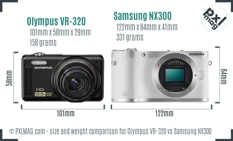 Olympus VR-320 vs Samsung NX300 size comparison