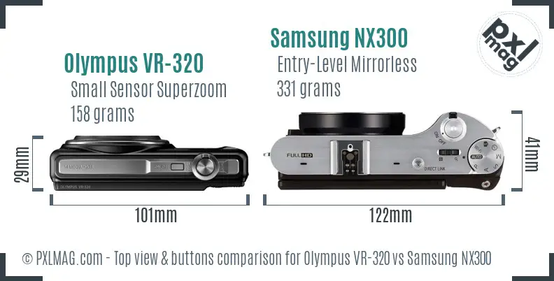 Olympus VR-320 vs Samsung NX300 top view buttons comparison