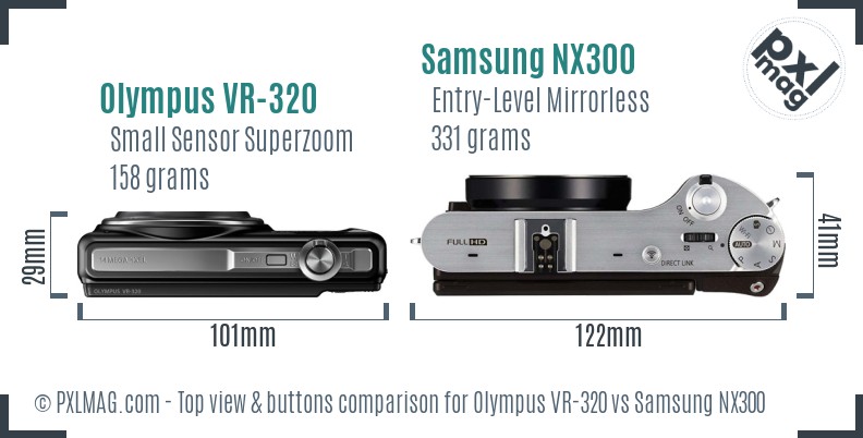 Olympus VR-320 vs Samsung NX300 top view buttons comparison