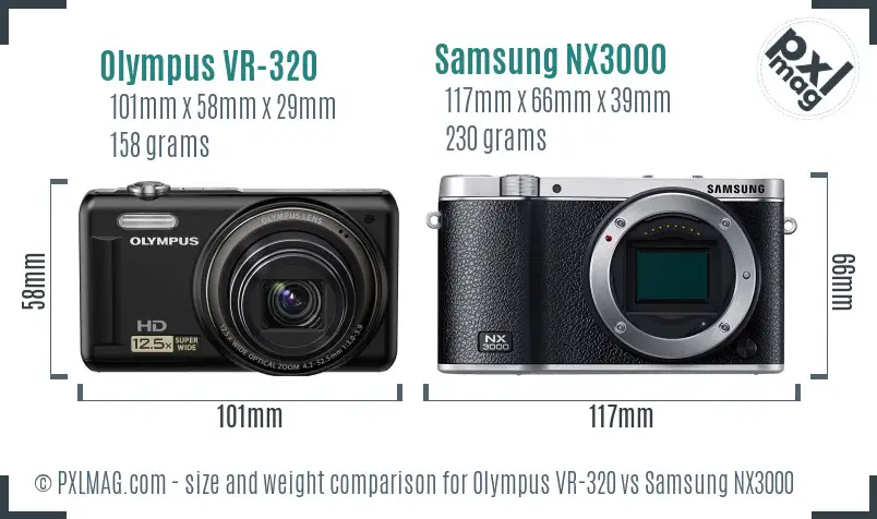 Olympus VR-320 vs Samsung NX3000 size comparison Olympus VR-320 vs Samsung NX3000 size comparison