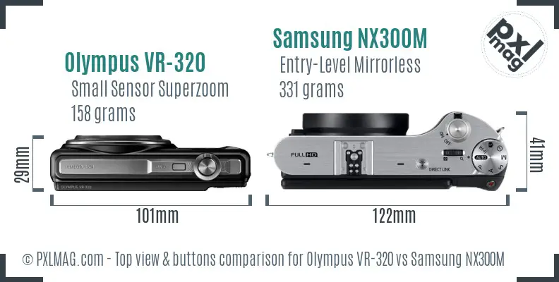 Olympus VR-320 vs Samsung NX300M top view buttons comparison