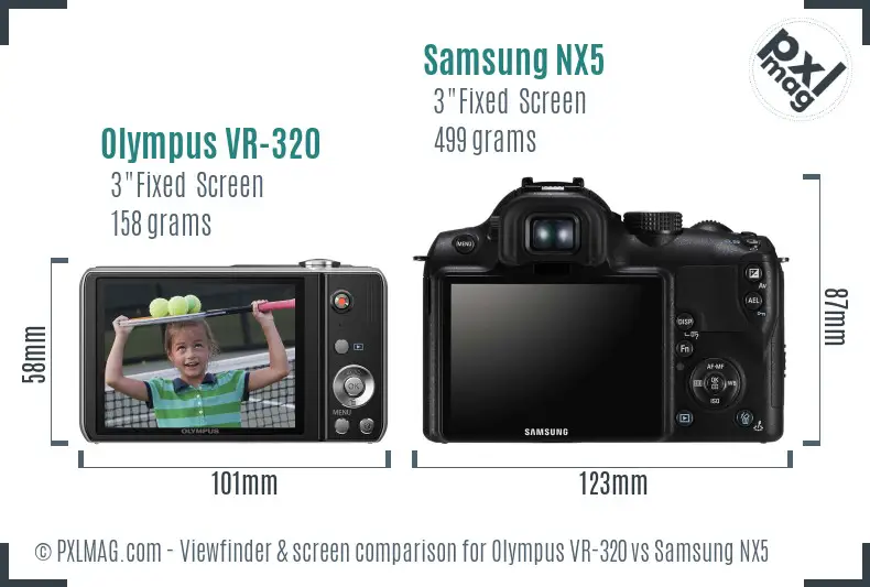 Olympus VR-320 vs Samsung NX5 Screen and Viewfinder comparison