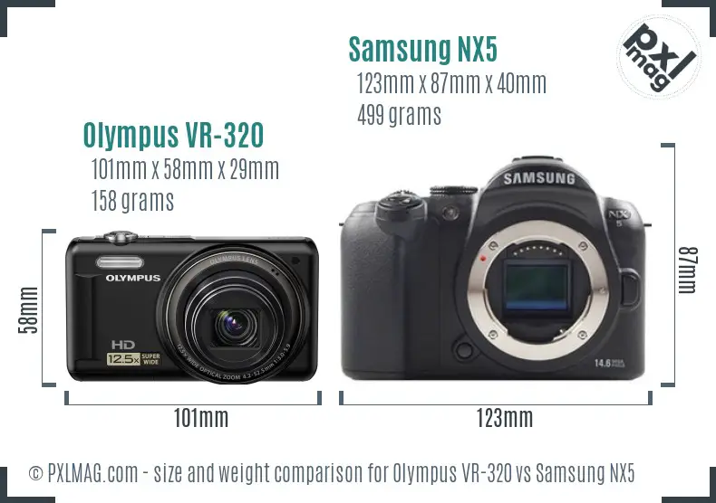 Olympus VR-320 vs Samsung NX5 size comparison