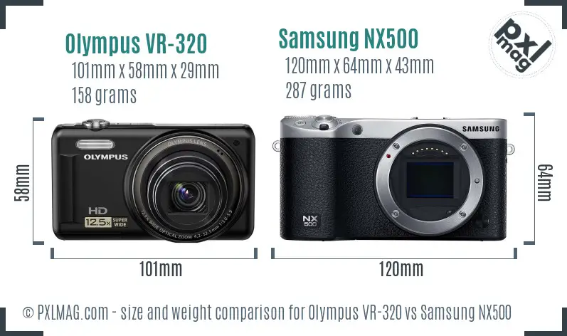 Olympus VR-320 vs Samsung NX500 size comparison