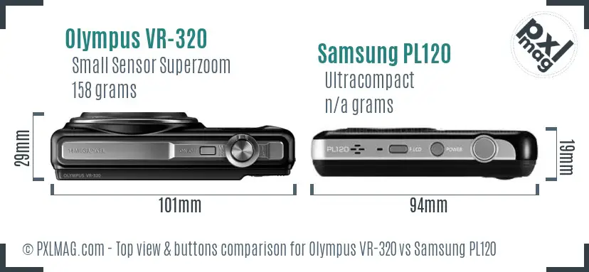 Olympus VR-320 vs Samsung PL120 top view buttons comparison