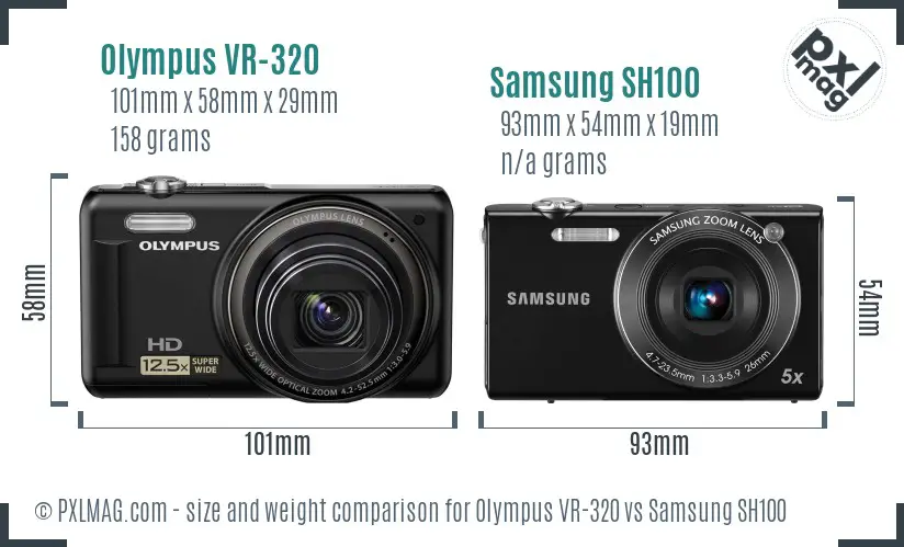 Olympus VR-320 vs Samsung SH100 size comparison