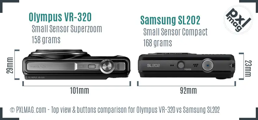Olympus VR-320 vs Samsung SL202 top view buttons comparison