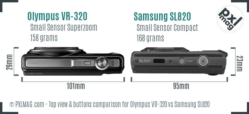 Olympus VR-320 vs Samsung SL820 top view buttons comparison