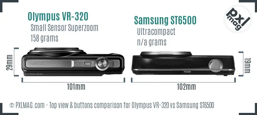 Olympus VR-320 vs Samsung ST6500 top view buttons comparison