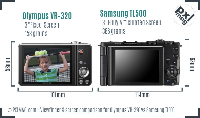 Olympus VR-320 vs Samsung TL500 Screen and Viewfinder comparison