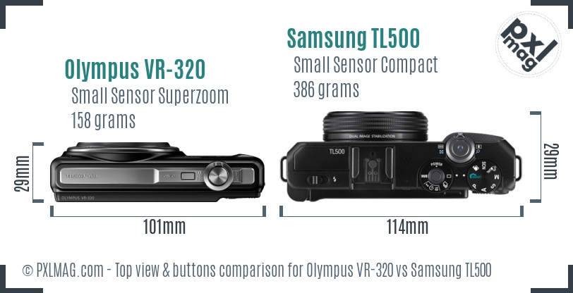 Olympus VR-320 vs Samsung TL500 top view buttons comparison