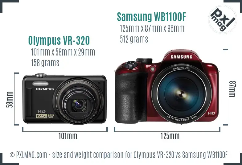 Olympus VR-320 vs Samsung WB1100F size comparison