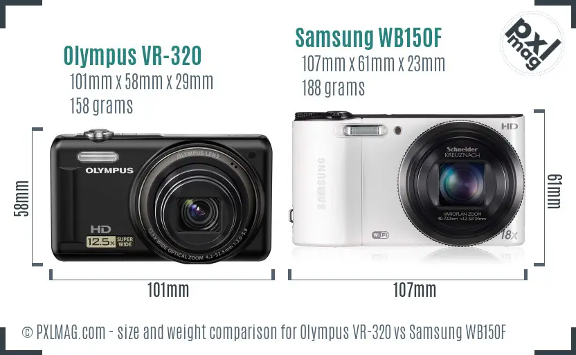 Olympus VR-320 vs Samsung WB150F size comparison Olympus VR-320 vs Samsung WB150F size comparison