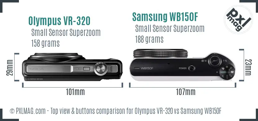 Olympus VR-320 vs Samsung WB150F top view buttons comparison Olympus VR-320 vs Samsung WB150F top view buttons comparison