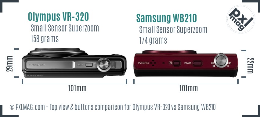 Olympus VR-320 vs Samsung WB210 top view buttons comparison