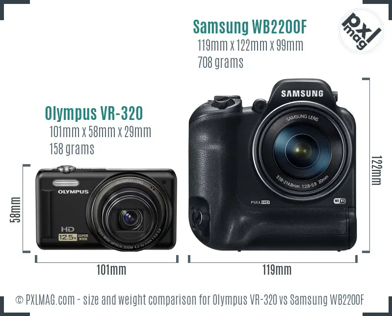 Olympus VR-320 vs Samsung WB2200F size comparison