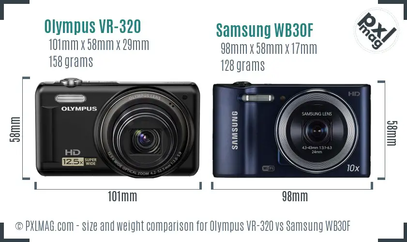Olympus VR-320 vs Samsung WB30F size comparison