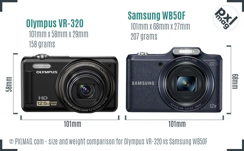 Olympus VR-320 vs Samsung WB50F size comparison