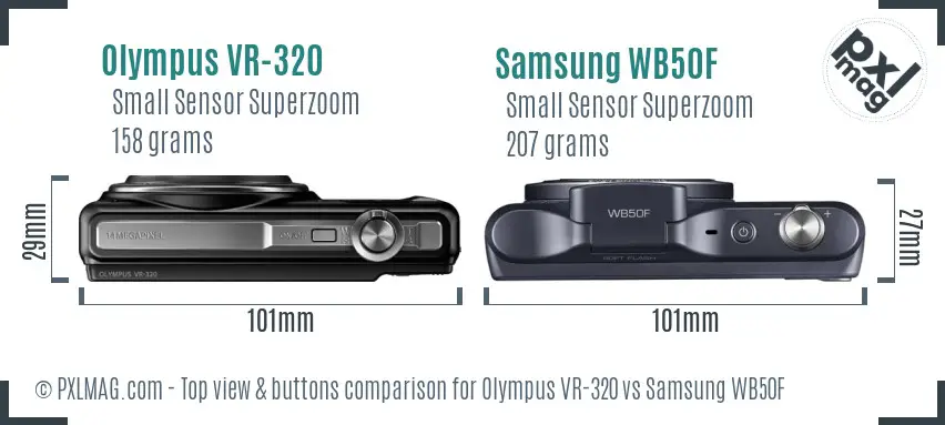Olympus VR-320 vs Samsung WB50F top view buttons comparison