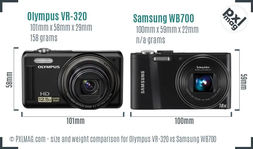 Olympus VR-320 vs Samsung WB700 size comparison