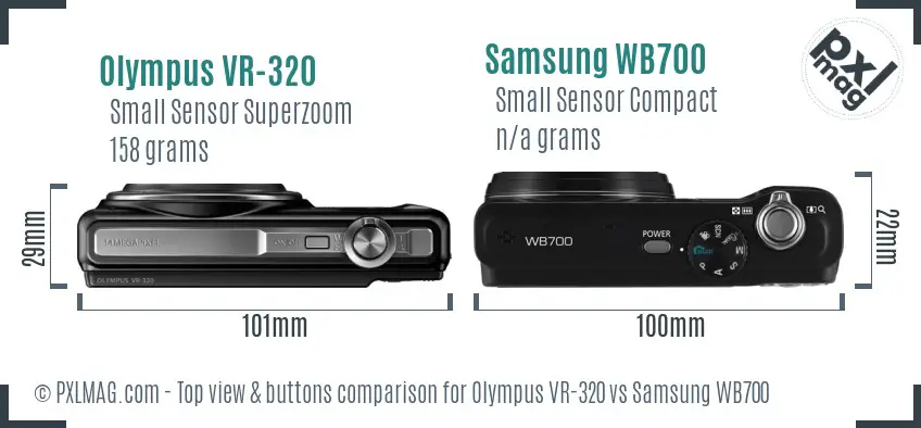 Olympus VR-320 vs Samsung WB700 top view buttons comparison