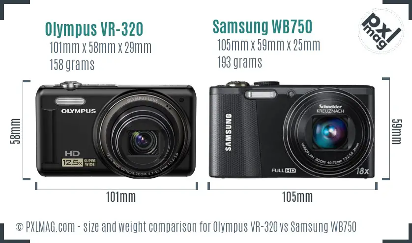 Olympus VR-320 vs Samsung WB750 size comparison