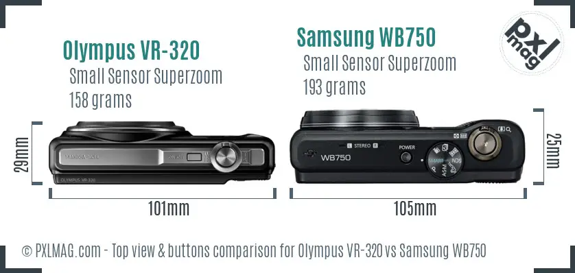 Olympus VR-320 vs Samsung WB750 top view buttons comparison