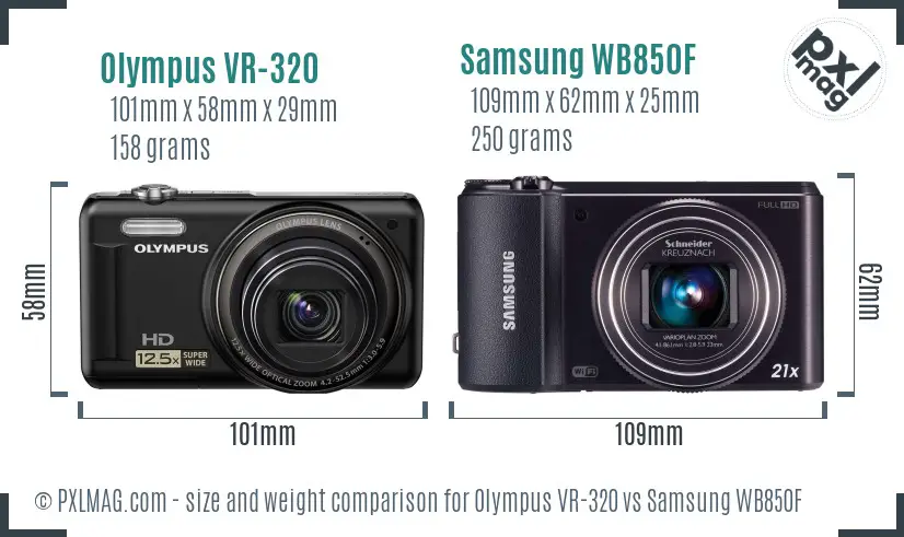 Olympus VR-320 vs Samsung WB850F size comparison