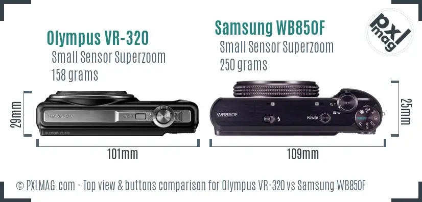 Olympus VR-320 vs Samsung WB850F top view buttons comparison