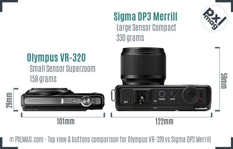 Olympus VR-320 vs Sigma DP3 Merrill top view buttons comparison